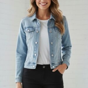 🟣 XS Dynamite Buttoned Light Blue Denim Jacket Y2K